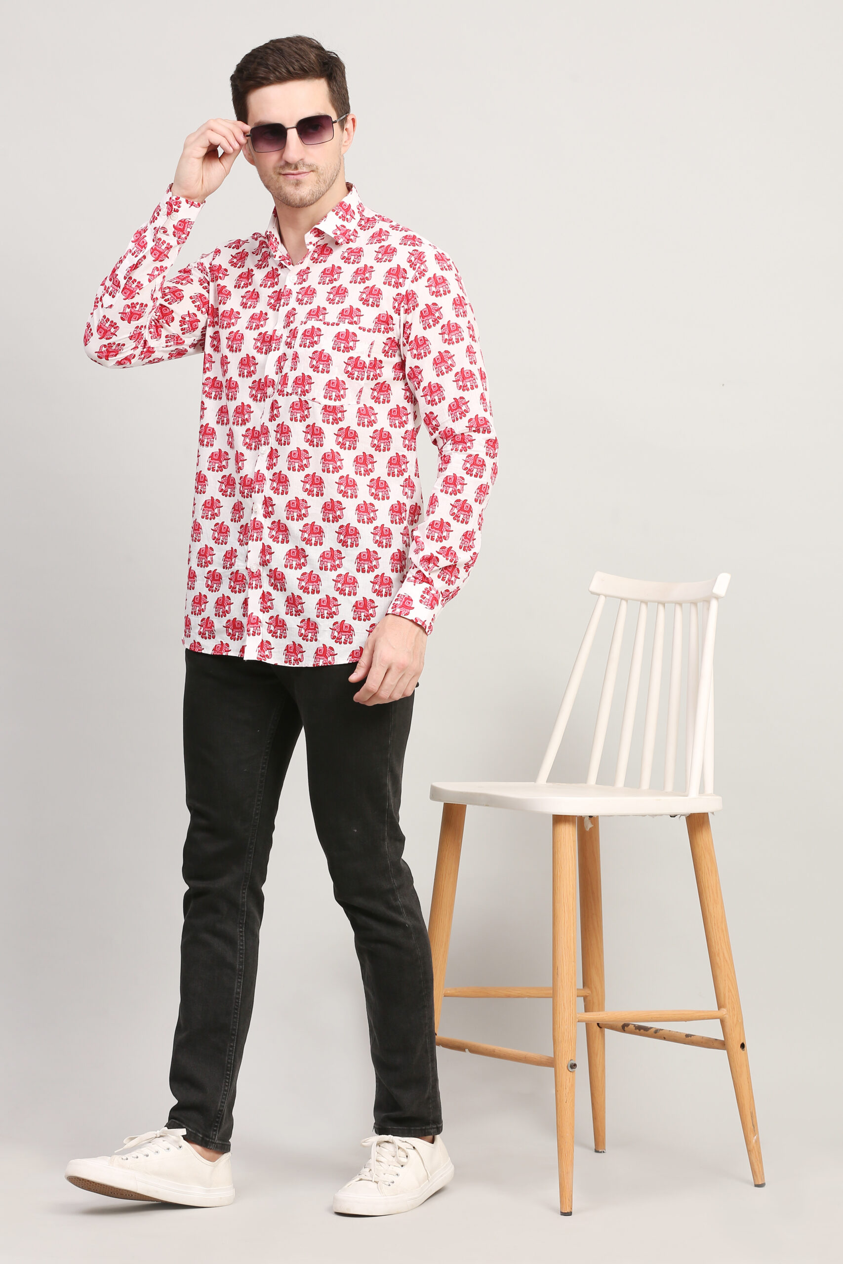 Men’s Regular fit 100% Cotton Bagru Handprinted Regular Collared Shirt
